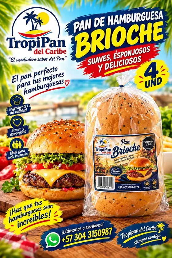 Pan de hamburguesa brioche Tropipan por 4 unidades