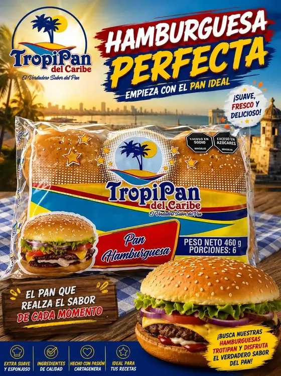 Pan Hamburguesa Tropipan, 460 gramos, 6 porciones