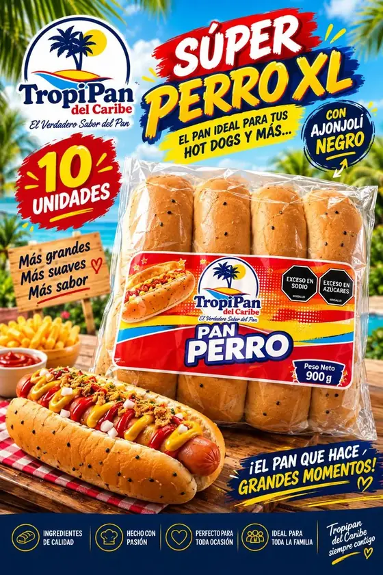 Pan Súper Perro XL con ajonjolí negro, 10 unidades, 900 gramos